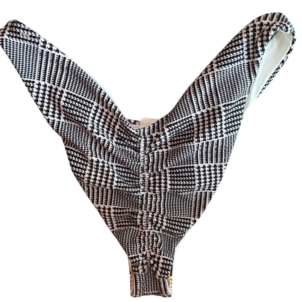 NWT L*Space La Femme Bikini Bottoms Womens Small Black White Houndstooth Retro